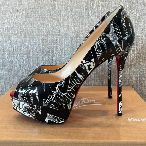 Christian Louboutin Fetish Peep Black White Size 36 - Picture 2 of 8